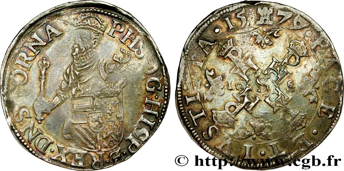 PAYS-BAS ESPAGNOLS - TOURNAI - PHILIPPE II D ESPAGNE Demi-écu ou 16 stuivers 1579 Tournai TTB 