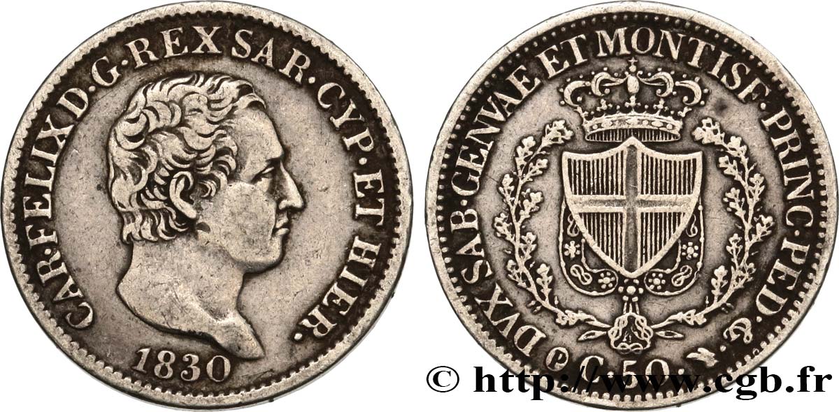 ITALIEN - KÖNIGREICH SARDINIEN 50 Centesimi Charles Félix 1830 Turin SS 