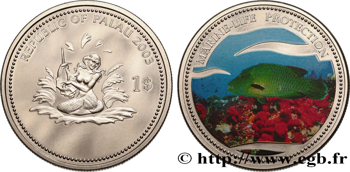 PALAU 1 Dollar Proof Protection de la vie marine 2003  MS 