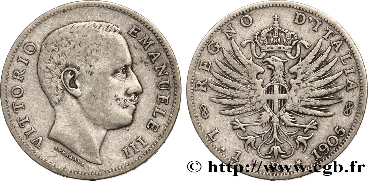 ITALY - KINGDOM OF ITALY - VICTOR-EMMANUEL III 1 Lire 1905 Rome VF 