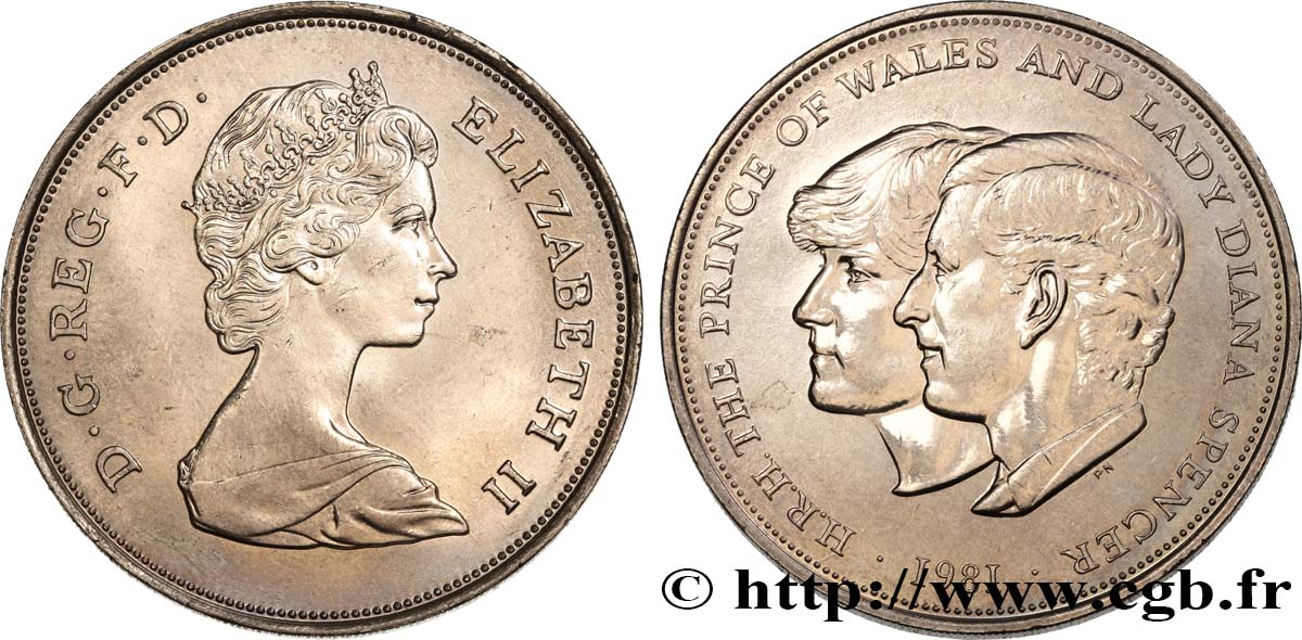 VEREINIGTEN KÖNIGREICH 25 New Pence (1 Crown) mariage du Prince de Galles et de Lady Diana Spencer 1981  VZ 