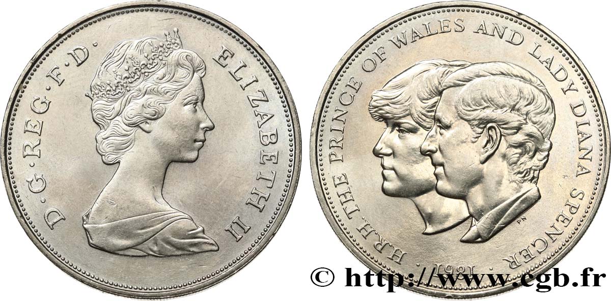 REINO UNIDO 25 New Pence (1 Crown) mariage du Prince de Galles et de Lady Diana Spencer 1981  EBC 