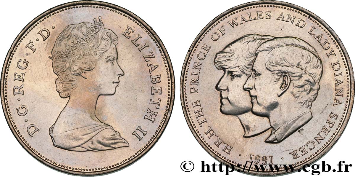 VEREINIGTEN KÖNIGREICH 25 New Pence (1 Crown) mariage du Prince de Galles et de Lady Diana Spencer 1981  VZ 