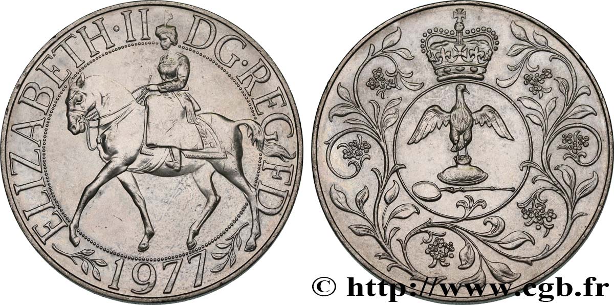 VEREINIGTEN KÖNIGREICH 25 New Pence jubilé d’argent d’Elisabeth II 1977  VZ+ 