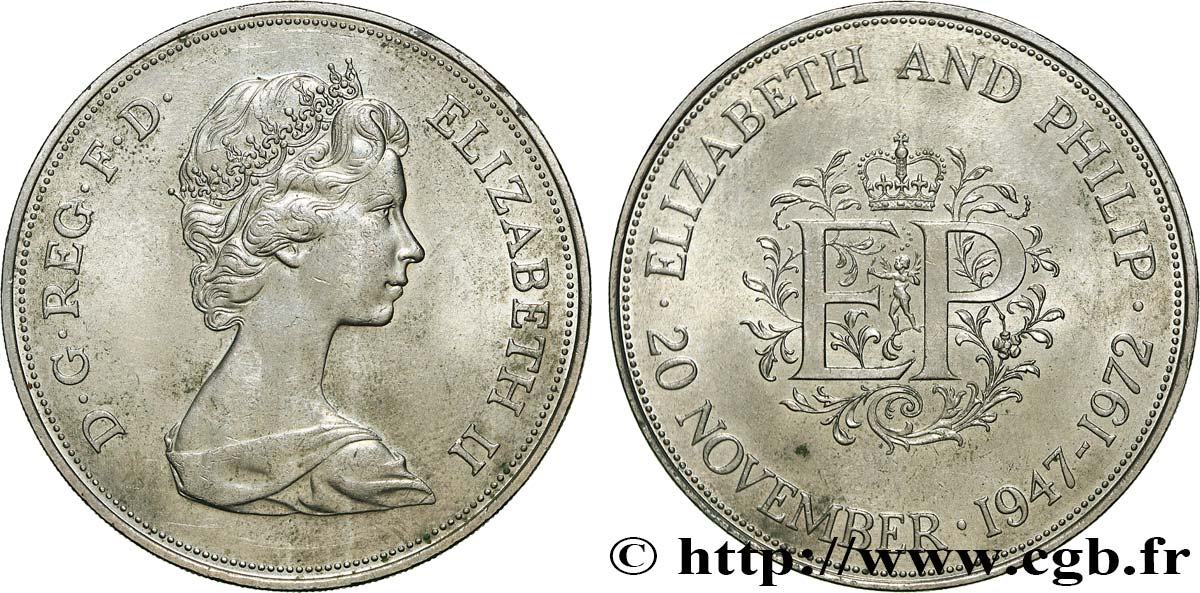 REGNO UNITO 25 New Pence (1 Crown) 25e anniversaire de mariage d’Elisabeth II 1972  SPL 