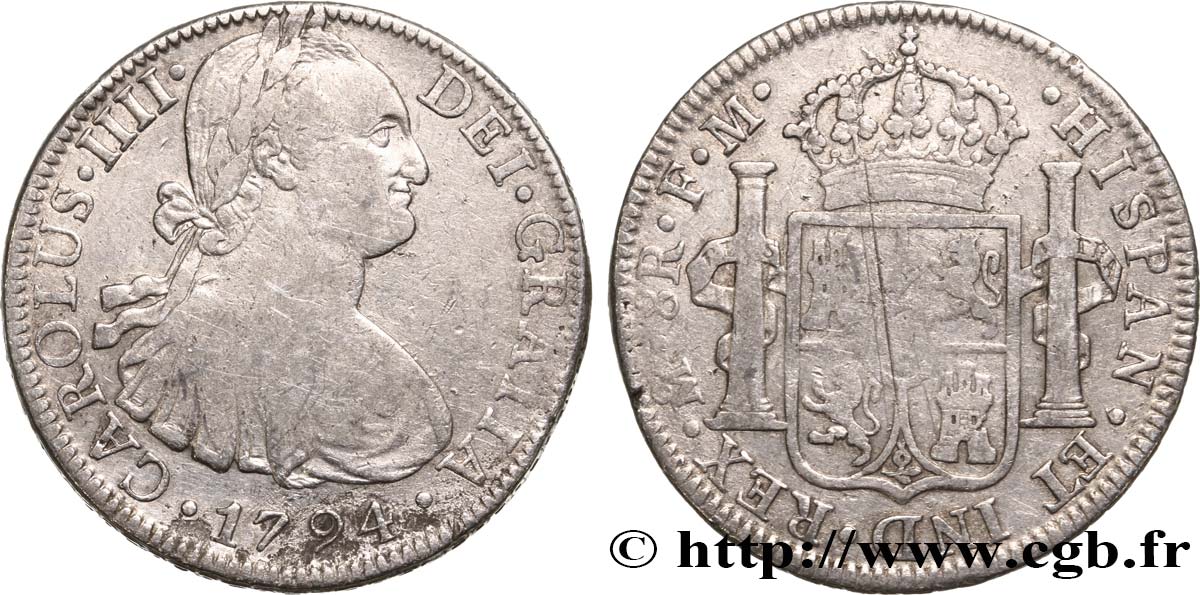 MEXIQUE 8 Reales Charles IV 1794 Mexico TB+ 