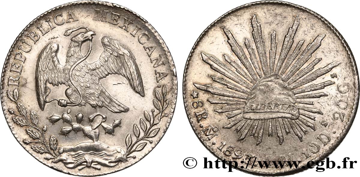MEXICO - REPUBLIC 8 Reales 1893 Mexico MS/AU 