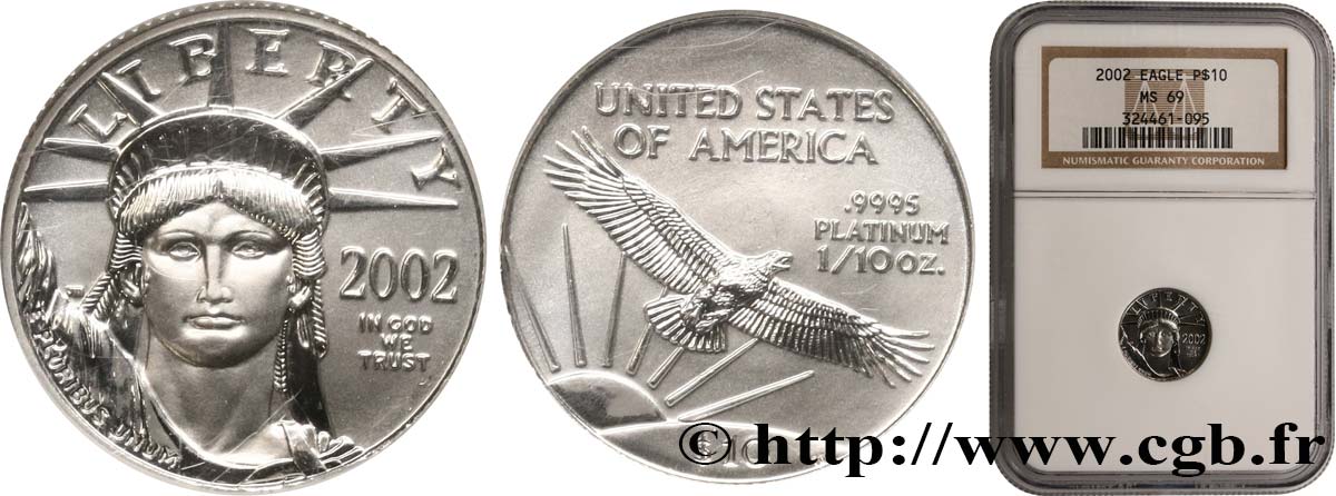 VEREINIGTE STAATEN VON AMERIKA 10 Dollars “Statue of Liberty” 2002 Philadelphie ST69 NGC