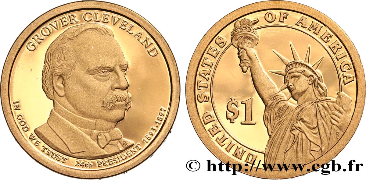 STATI UNITI D AMERICA 1 Dollar Grover Cleveland (2nd mandat) Proof 2012 San Francisco MS 