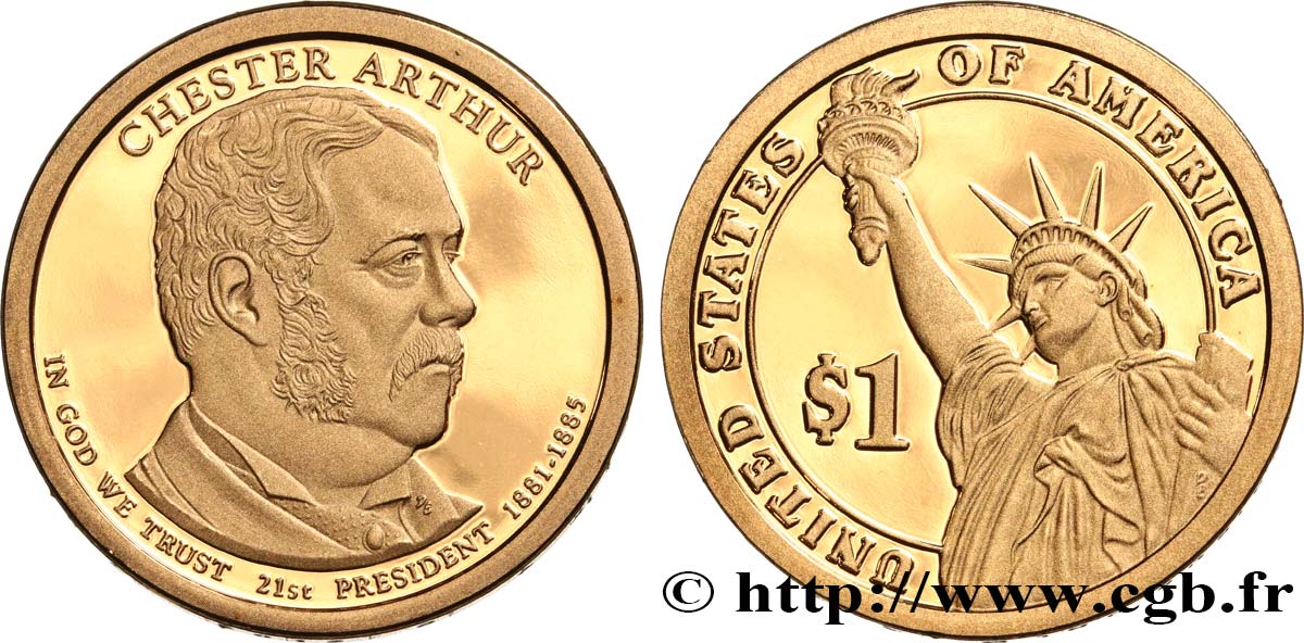 VEREINIGTE STAATEN VON AMERIKA 1 Dollar Présidentiel Chester Arthur Proof 2012 San Francisco fST 