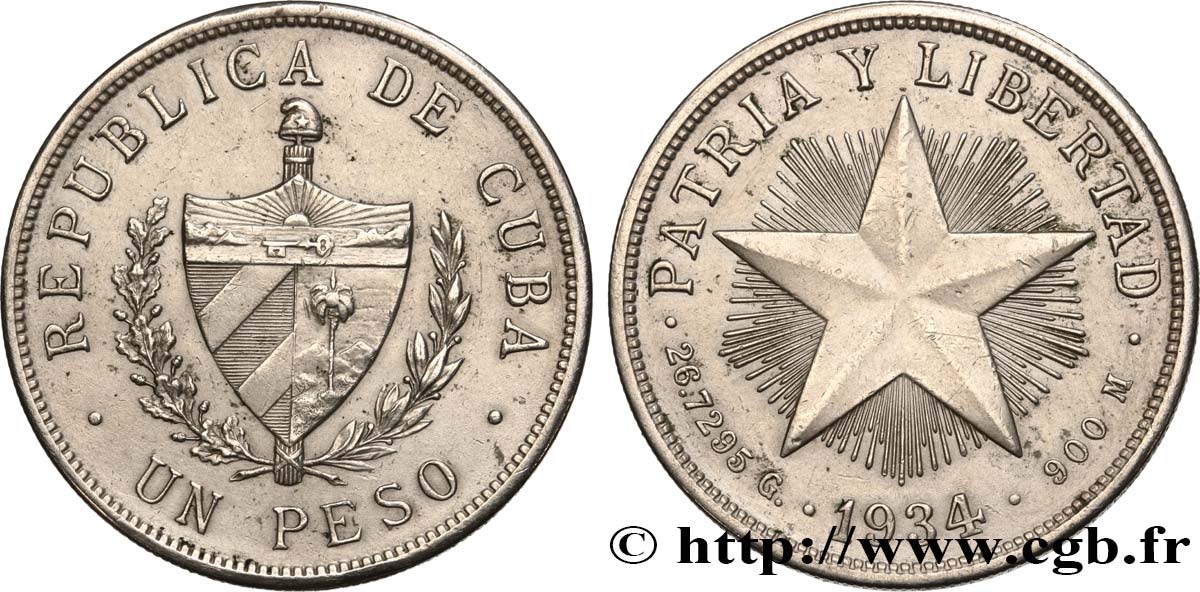 CUBA 1 Peso 1934  q.SPL 