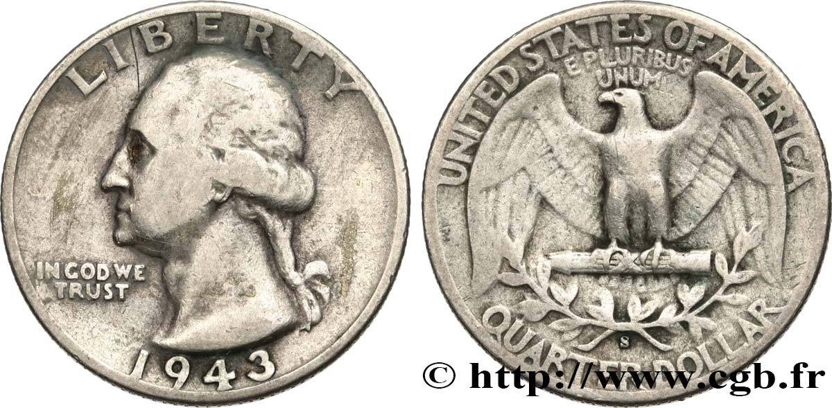 ESTADOS UNIDOS DE AMÉRICA 1/4 Dollar Georges Washington 1943 San Francisco - S BC 