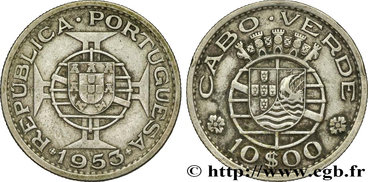 CAP VERT 10 Escudos monnayage colonial portugais 1953  SPL 
