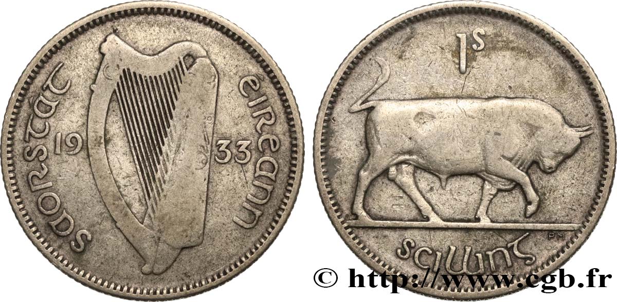 IRELAND REPUBLIC 1 Scilling (Shilling) État libre d’Irlande 1933  VF/VF 