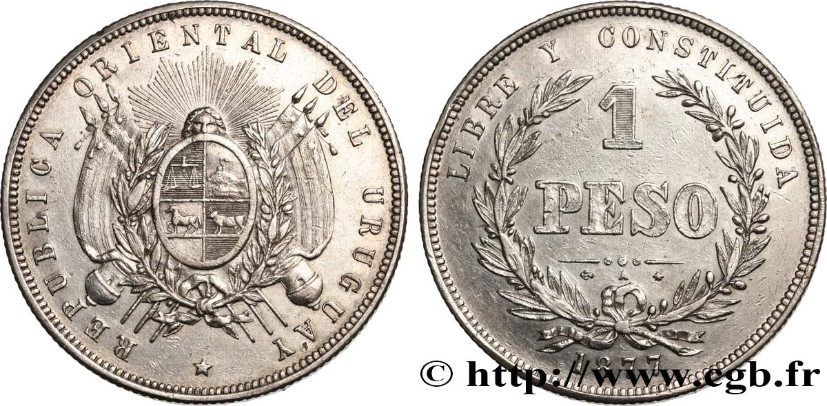 URUGUAY 1 Peso 1877 Paris SPL 