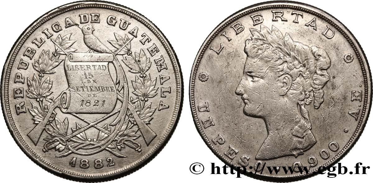 GUATEMALA 1 Peso 1882  BC+ 