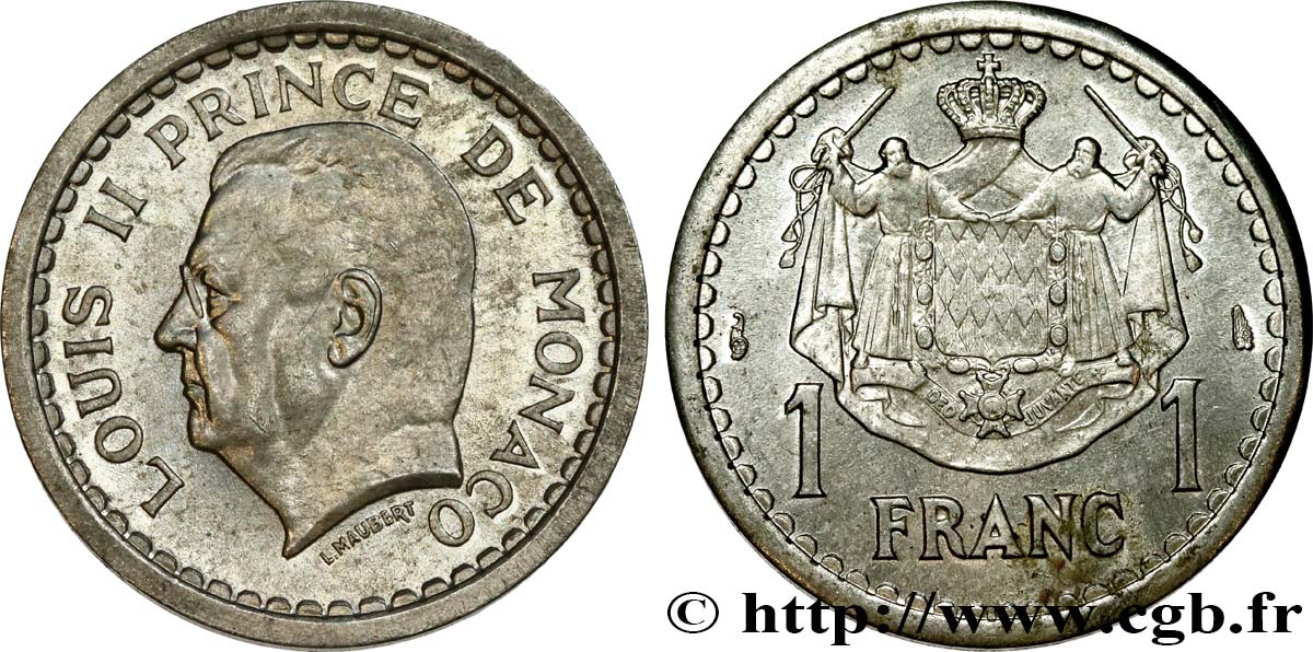 MONACO 1 Franc Louis II 1943 Paris MS 