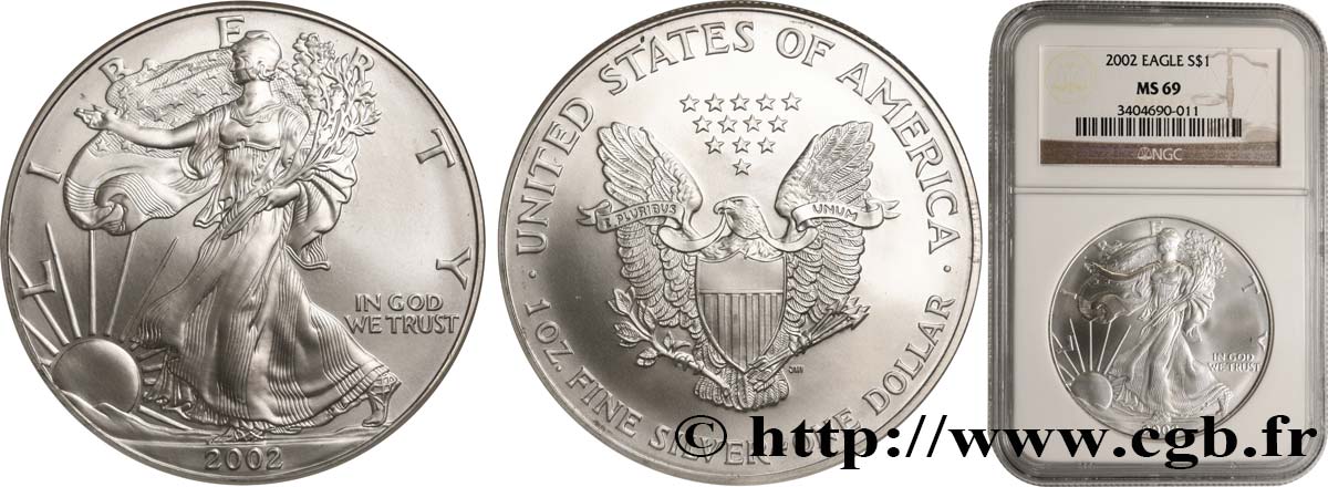 VEREINIGTE STAATEN VON AMERIKA 1 Dollar Silver Eagle 2002  ST69 NGC