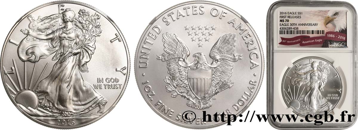 ÉTATS-UNIS D AMÉRIQUE 1 Dollar Silver Eagle 2016  FDC70 NGC
