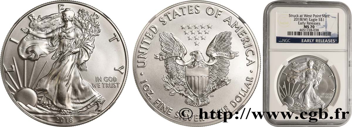 STATI UNITI D AMERICA 1 Dollar Silver Eagle 2018 West Point FDC70 NGC