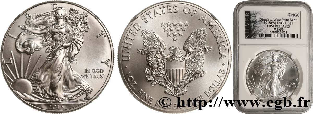 ÉTATS-UNIS D AMÉRIQUE 1 Dollar Silver Eagle 2015 West Point FDC69 NGC