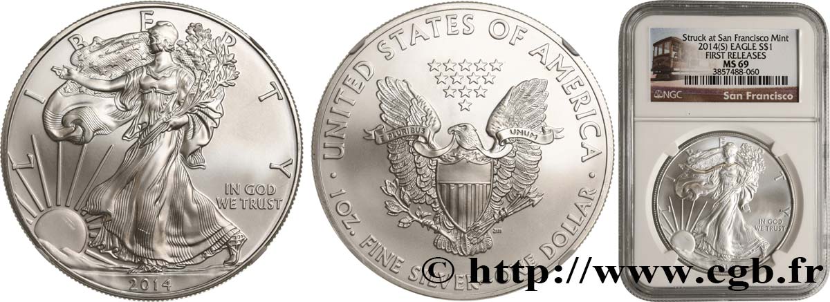 ÉTATS-UNIS D AMÉRIQUE 1 Dollar Silver Eagle 2014 San Francisco FDC69 NGC