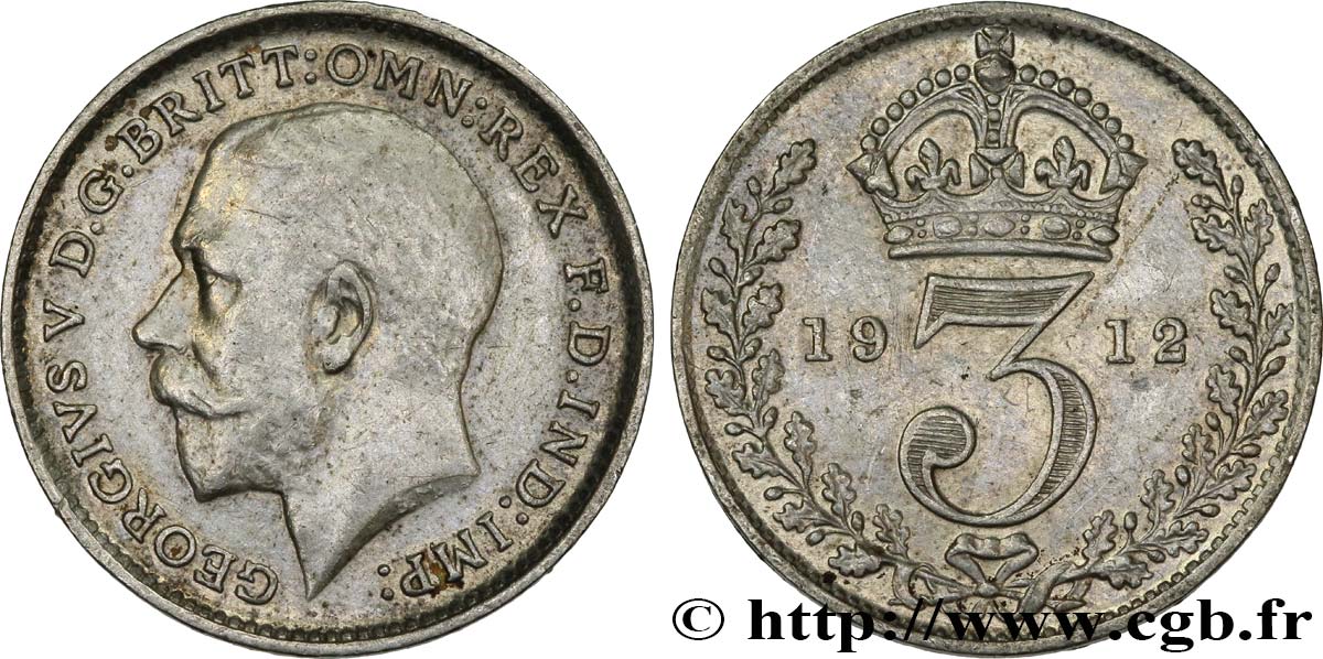 ROYAUME-UNI 3 Pence Georges V 1912  TTB 