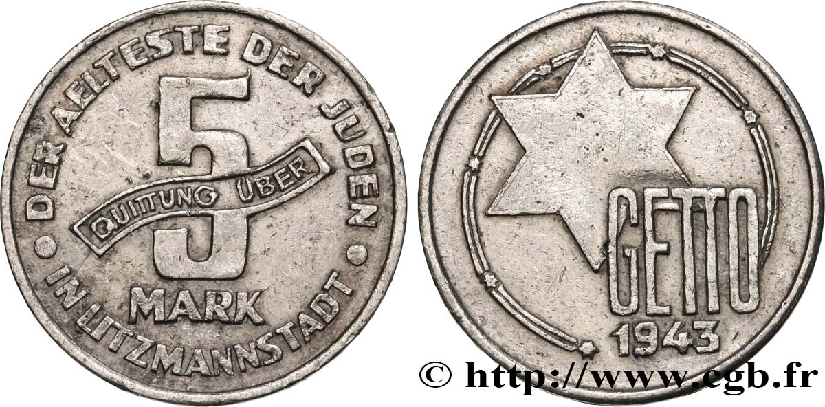 POLAND - GERMAN OCCUPATION - LODZ GHETTO 5 Mark 1943 Lodz AU 