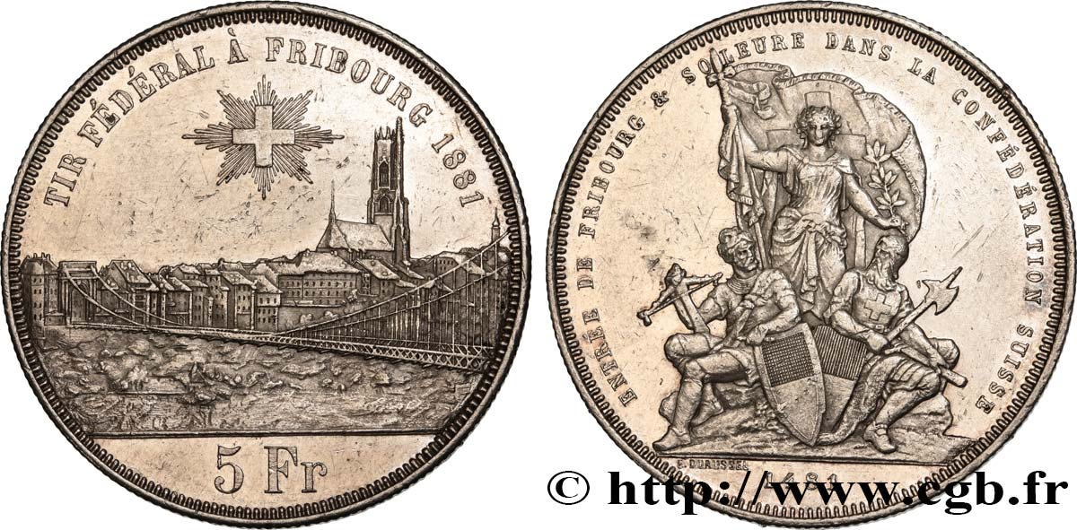 SUIZA 5 Francs, monnaie de Tir, Fribourg 1881  EBC 
