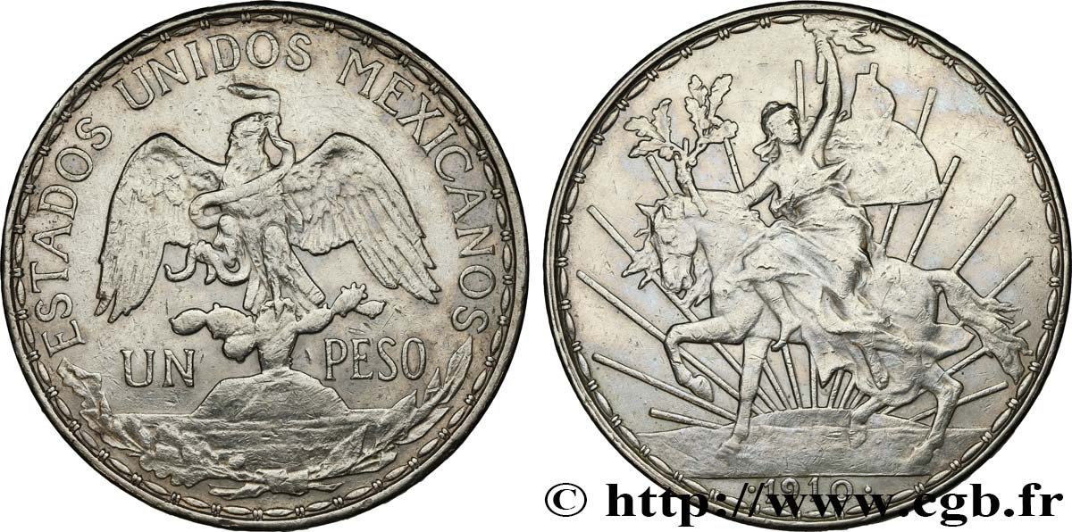 MÉXICO 1 Peso Liberté à cheval  1910 Mexico MBC 