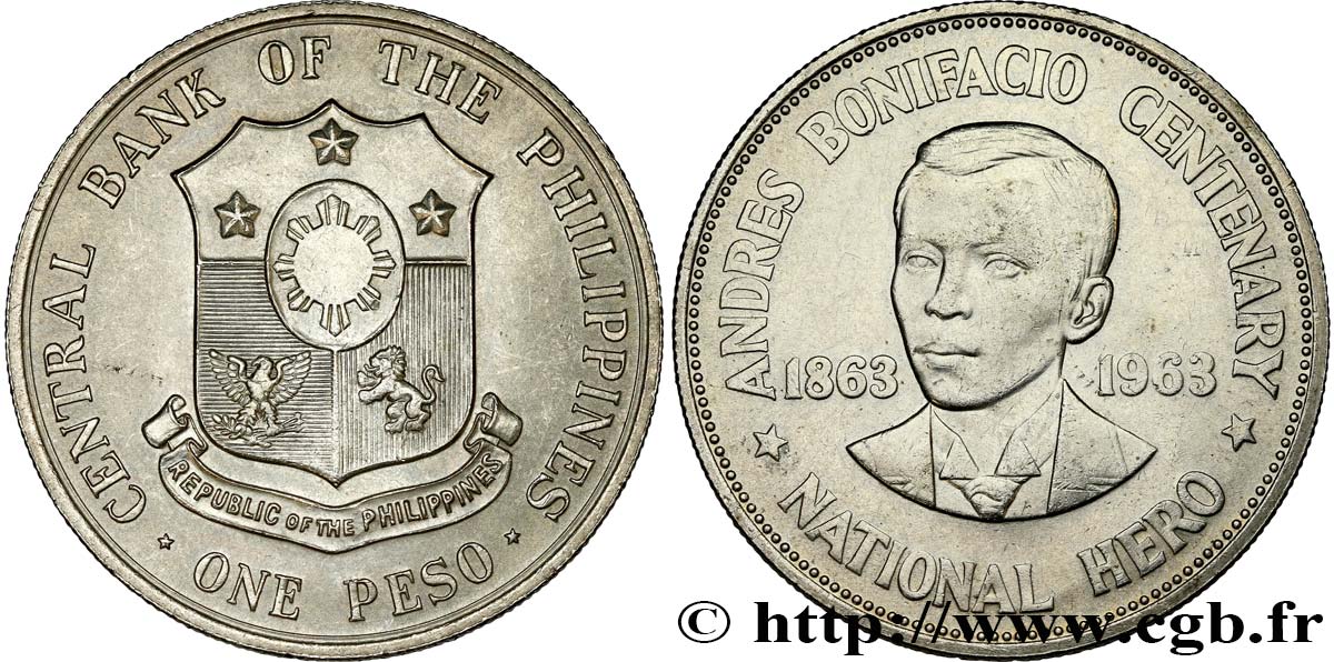 FILIPPINE 1 Peso centenaire de la naissance d’Andres Bonifacio 1963  MS 