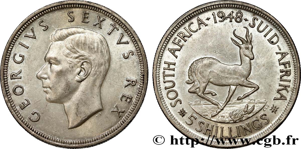 AFRIQUE DU SUD 5 Shillings Georges VI 1948 Pretoria SPL 