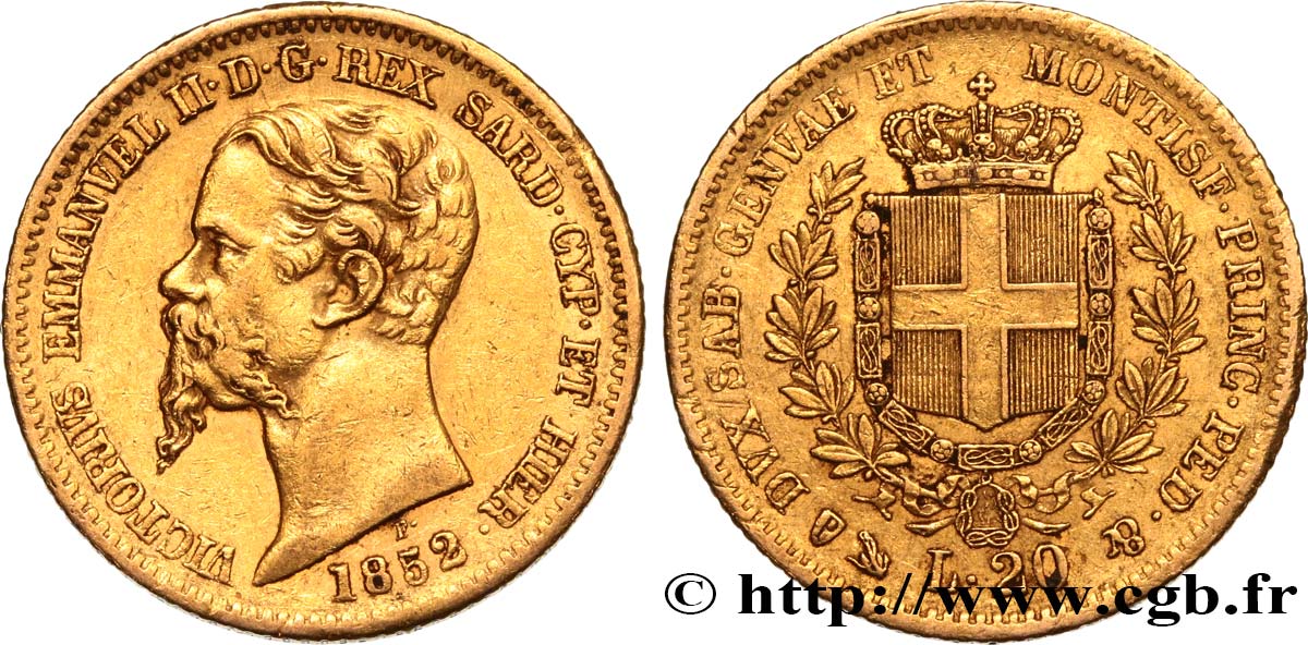 OR D INVESTISSEMENT 20 Lire Victor Emmanuel II 1852 Gênes TTB 