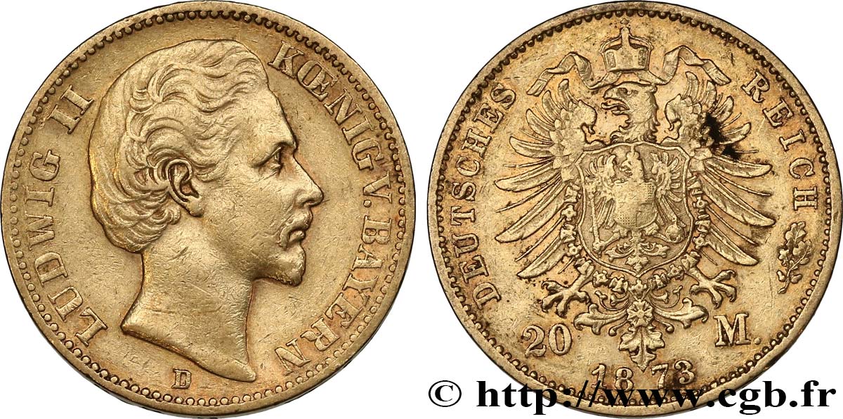 GERMANIA - BAVIERIA 20 Mark Louis II 1873 Munich BB 