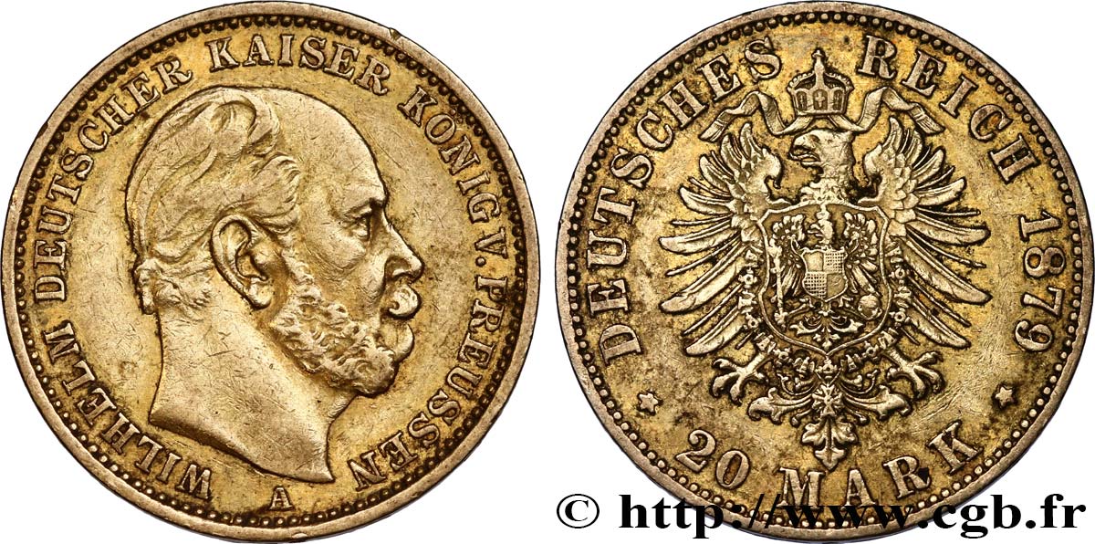 INVESTMENT GOLD 20 Mark Guillaume Ier 1878 Berlin XF 