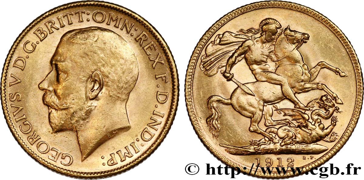 INVESTMENT GOLD 1 Souverain Georges V 1912 Melbourne EBC 