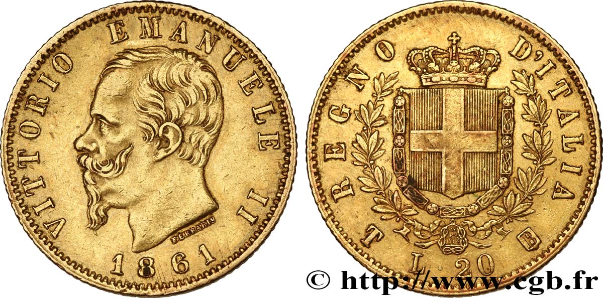 ITALIE 20 Lire Victor Emmanuel II 1861 Turin TTB+ 