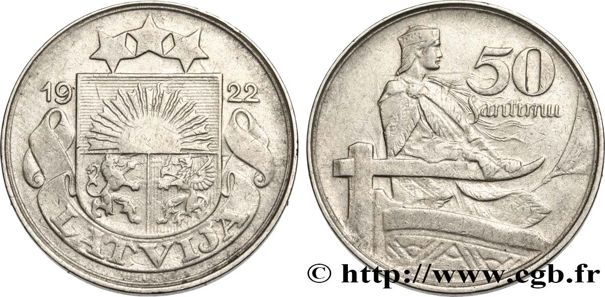 LATVIA 50 Santimu 1922 Huguenin, Le Locle, Suisse XF 