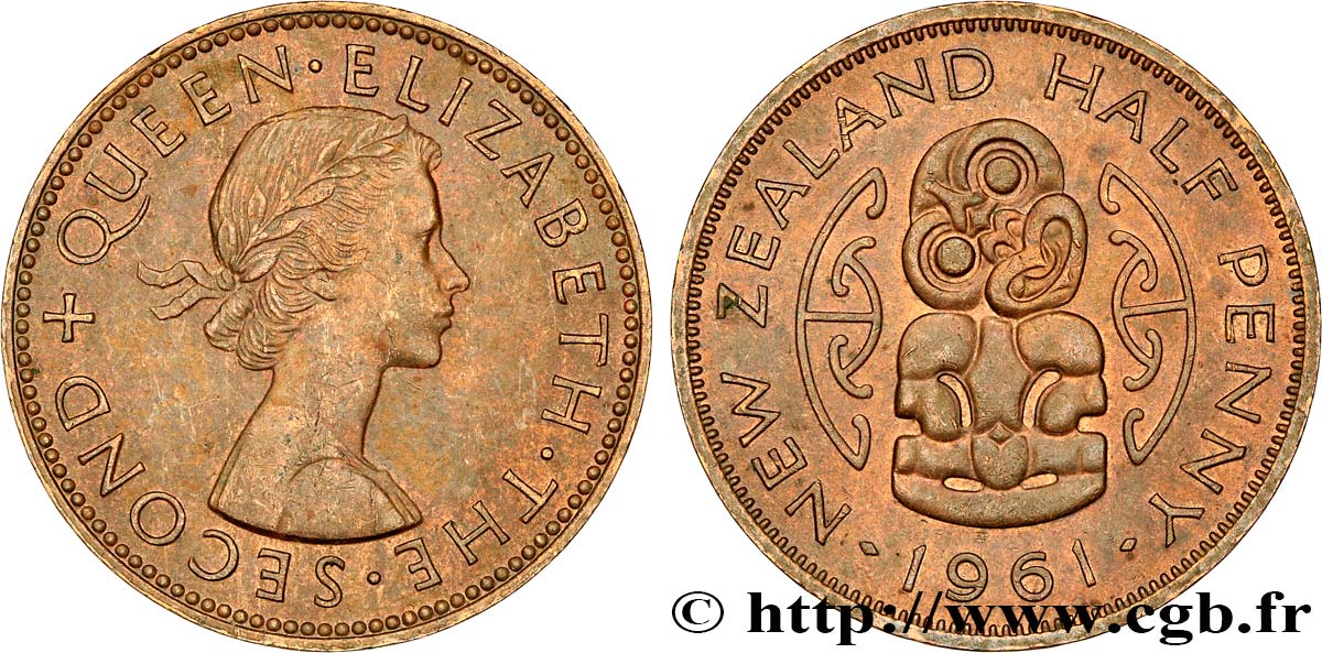 NOUVELLE-ZÉLANDE 1/2 Penny Elisabeth II 1961  TTB+ 