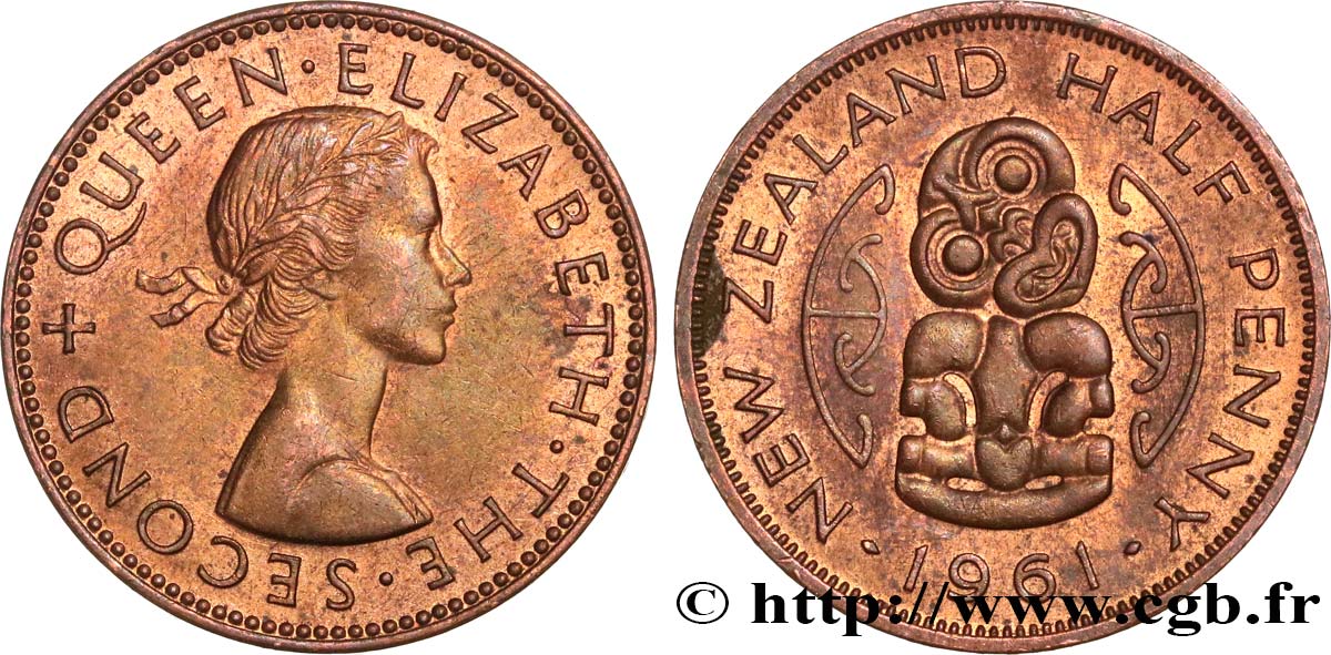 NEUSEELAND 1/2 Penny Elisabeth II 1961  fVZ 