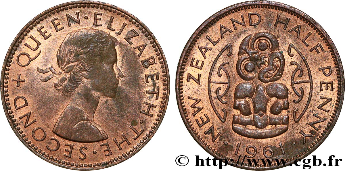 NOUVELLE-ZÉLANDE 1/2 Penny Elisabeth II 1961  TTB+ 