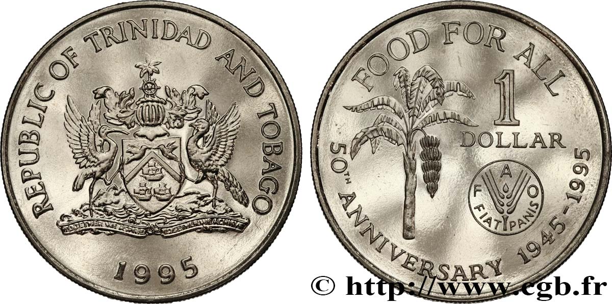 TRINIDAD E TOBAGO 1 Dollar emblème / 50e anniversaire de la FAO 1995  MS 
