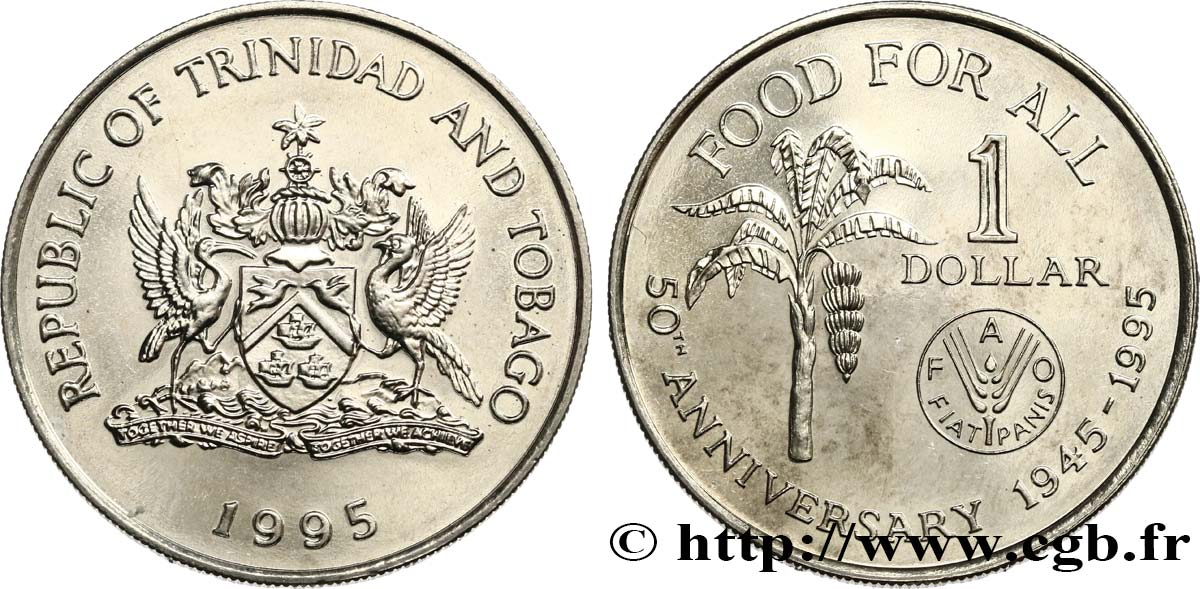 TRINIDAD Y TOBAGO 1 Dollar emblème / 50e anniversaire de la FAO 1995  SC 