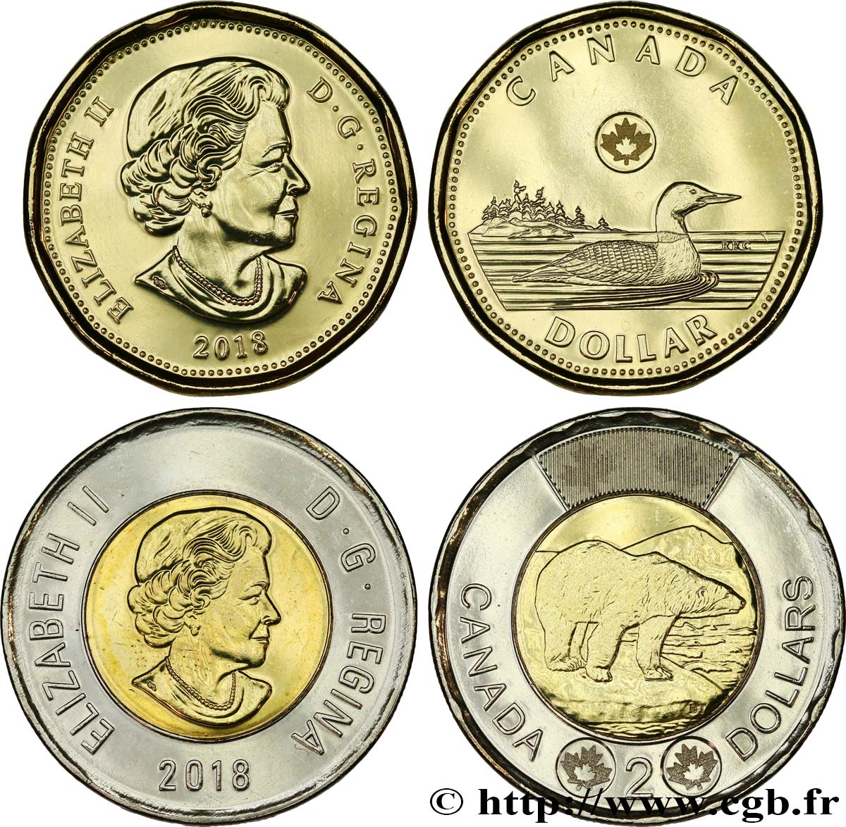 CANADA Lot de 2 monnaies de 1 & 2 dollars 2018  MS 
