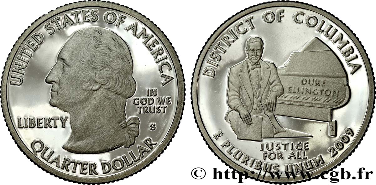 STATI UNITI D AMERICA 1/4 Dollar District of Columbia - Duke Ellington - Silver Proof 2009 San Francisco MS 
