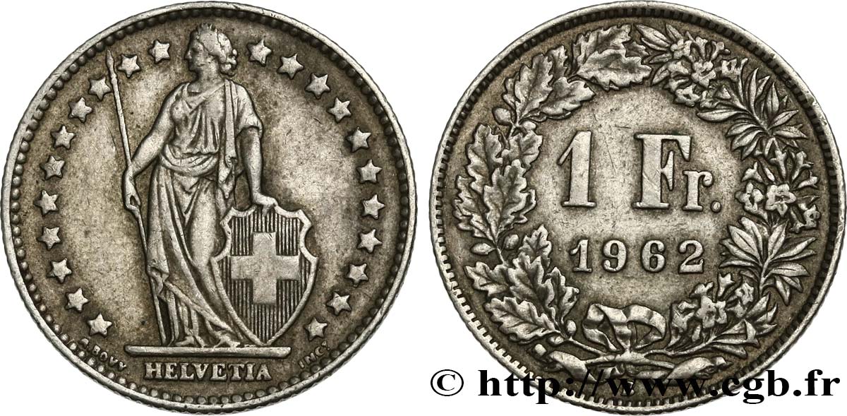 SUISSE 1 Franc Helvetia 1962 Berne TTB 