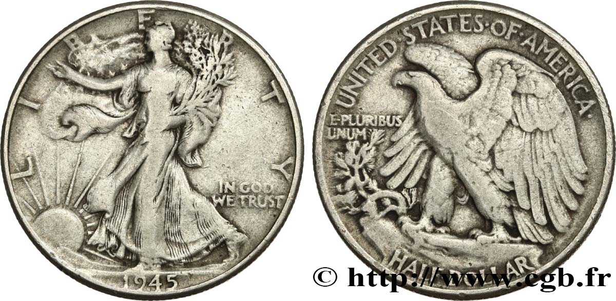 STATI UNITI D AMERICA 1/2 Dollar Walking Liberty 1945 Philadelphie MB 