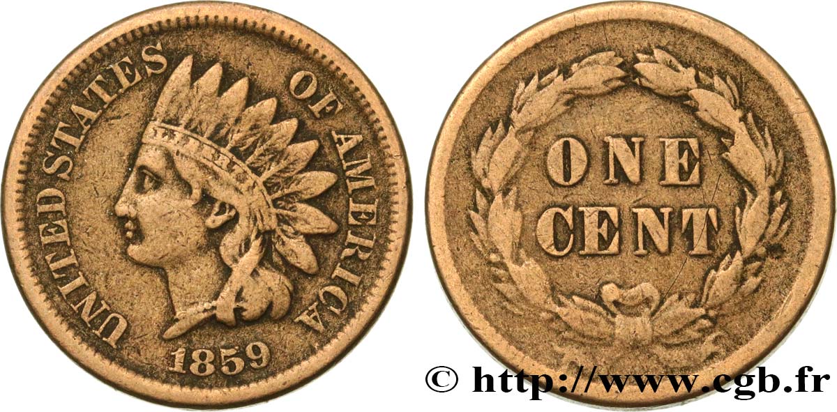VEREINIGTE STAATEN VON AMERIKA 1 Cent tête d’indien 1859 Philadelphie fSS 