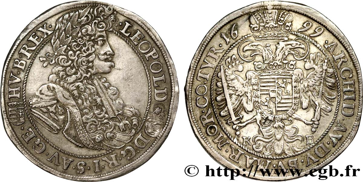 HUNGARY - KINGDOM OF HUNGARY - LEOPOLD I 1/2 Thaler 1699 Kremnitz AU 