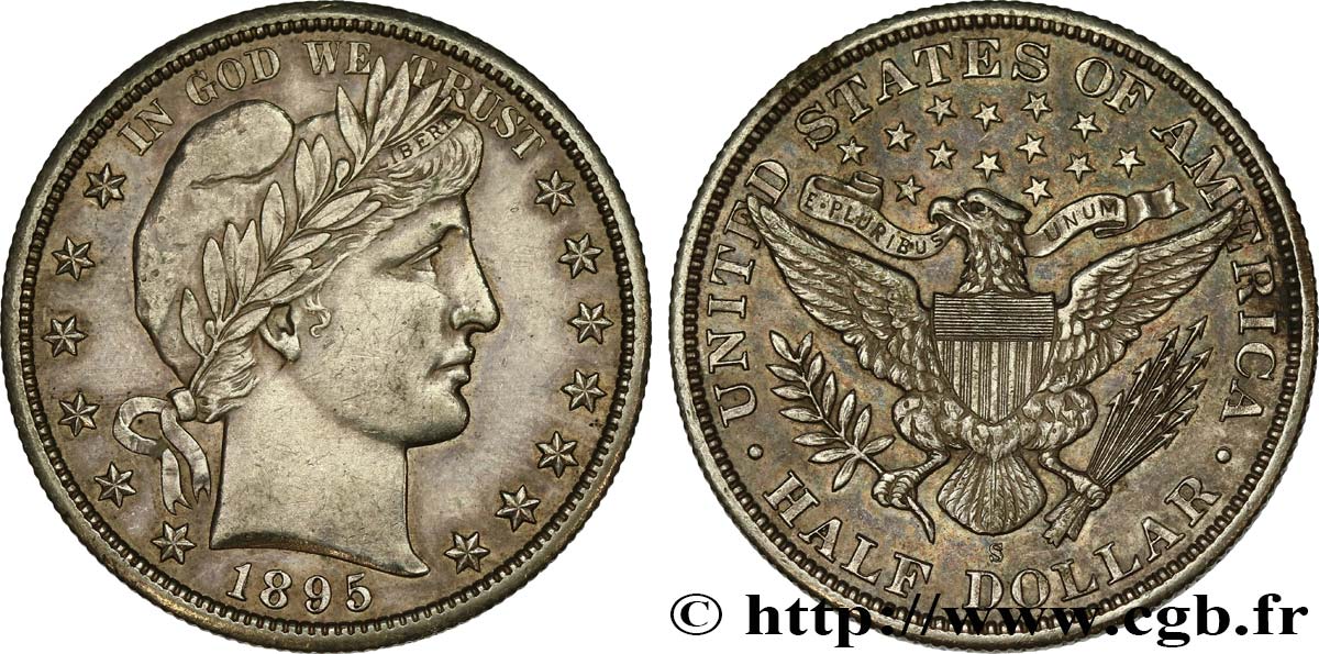 UNITED STATES OF AMERICA 1/2 Dollar Barber 1895 San Francisco AU 